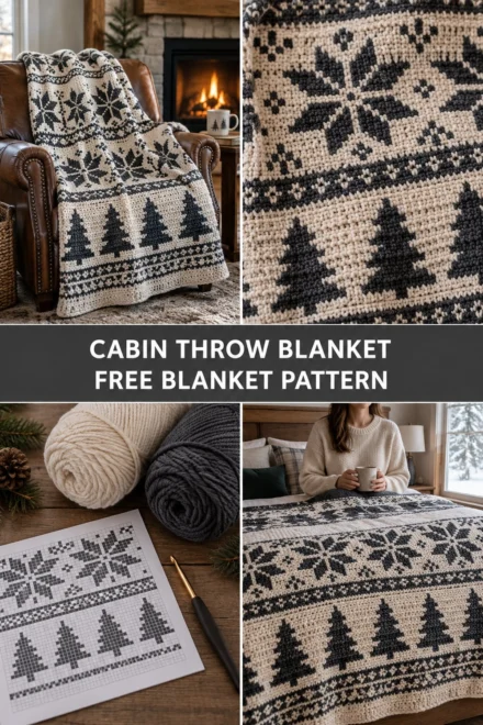 Snowy Cabin Crochet Throw Blanket Free Christmas Pattern