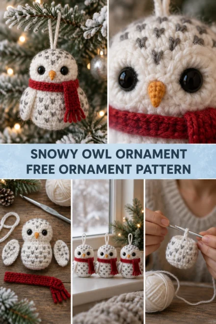 Snowy Owl Crochet Christmas Ornament Free Pattern