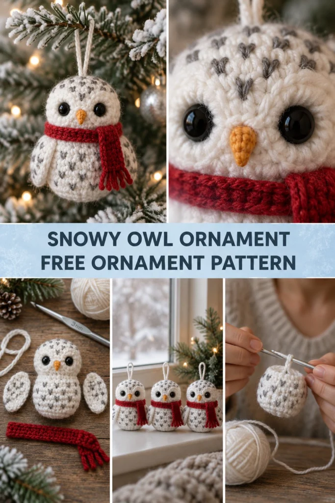 Snowy Owl Crochet Christmas Ornament Free Pattern