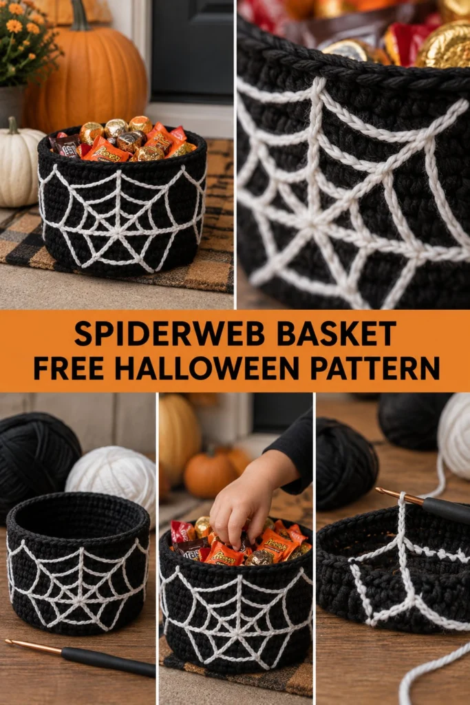 Spooky Spiderweb Crochet Candy Basket Free Halloween Pattern