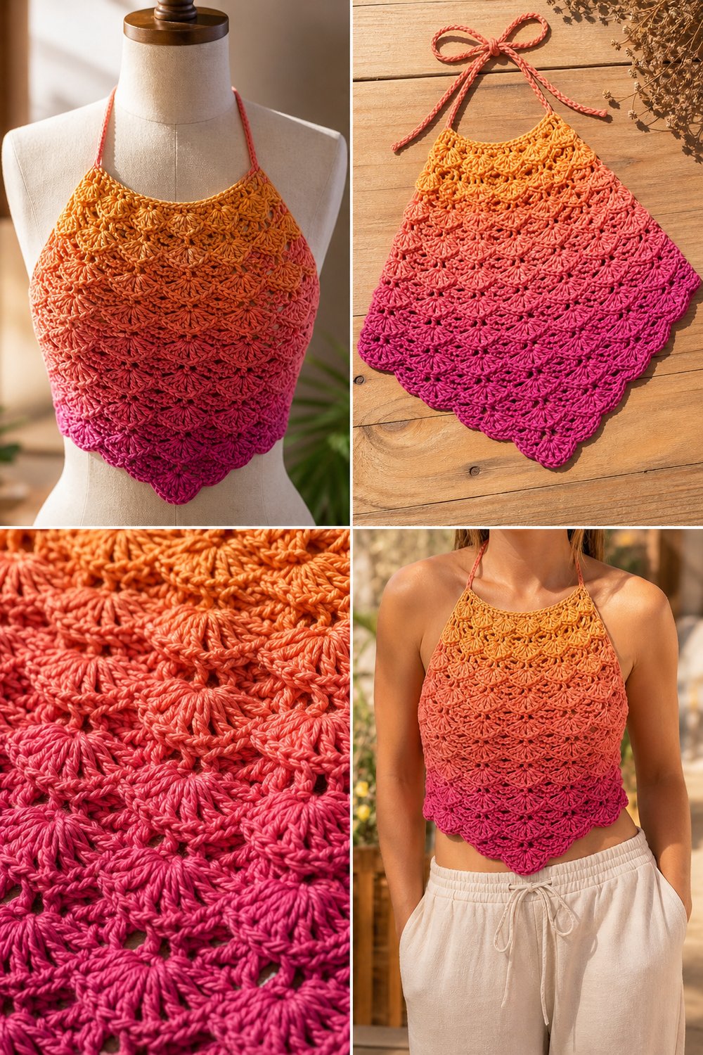 Sunset Gradient Shell Stitch Halter Top Free Halter Top Pattern