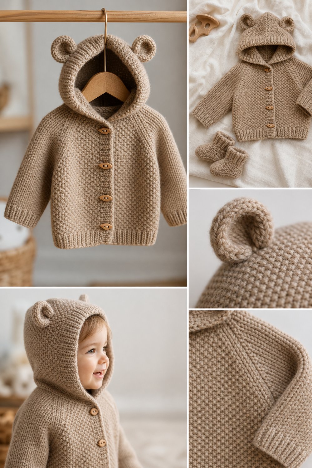 Sweet Bear Ear Hooded Baby Cardigan Free Baby Romper Pattern