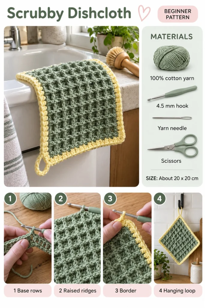 Textured Crochet Dishcloth – Free Scrubby Cotton Pattern