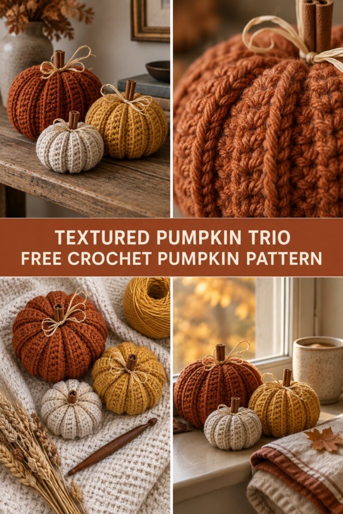 Textured Crochet Pumpkin Trio Free Step-by-Step Guide