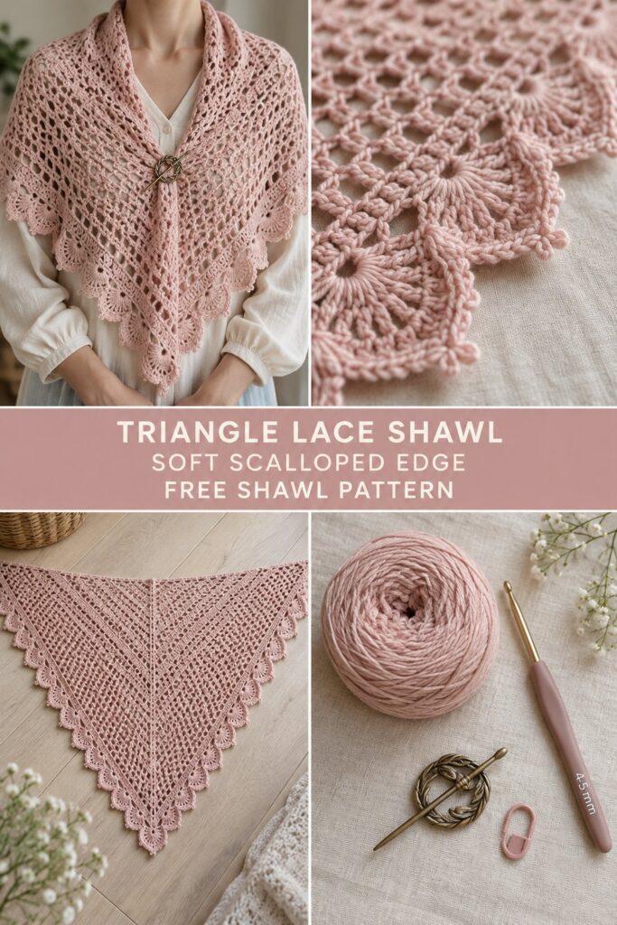 Triangle Crochet Shawl Pattern With Soft Scalloped Edge — Free