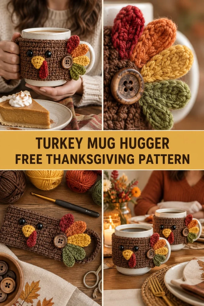 Turkey Crochet Mug Hugger Free Thanksgiving Pattern