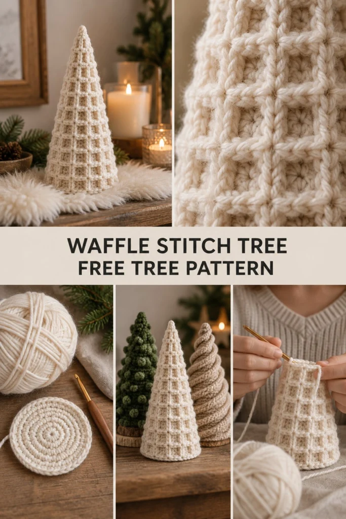 Waffle Stitch Crochet Cone Christmas Tree Free Pattern