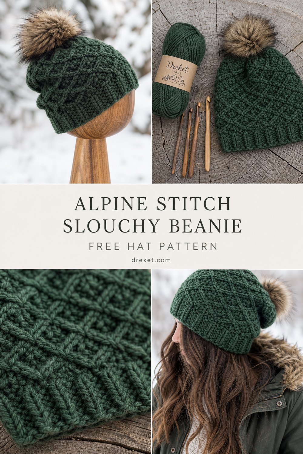Warm Alpine Stitch Slouchy Beanie Free Hat Pattern
