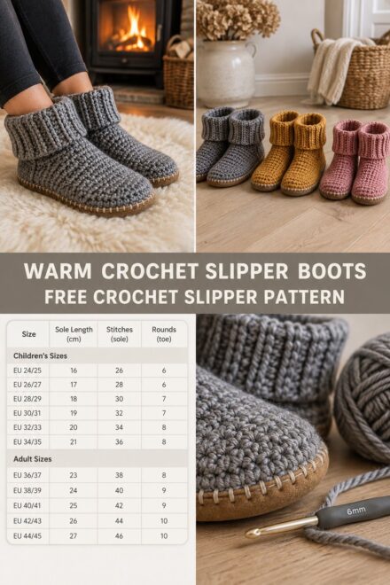 Warm Crochet Slipper Boots Free Pattern All Sizes