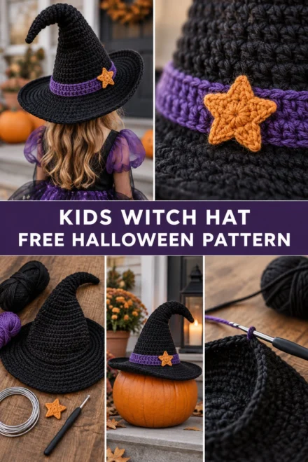 Wearable Crochet Witch Hat for Kids Free Halloween Pattern