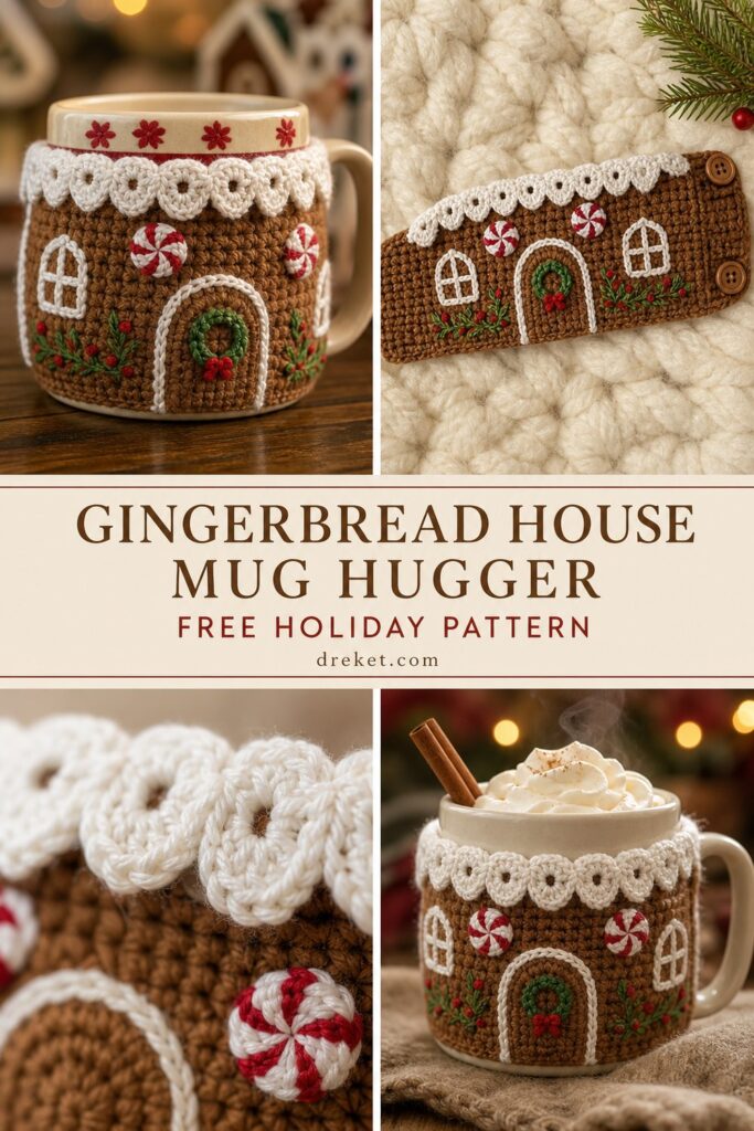Whimsical Gingerbread House Mug Hugger Free Holiday Pattern