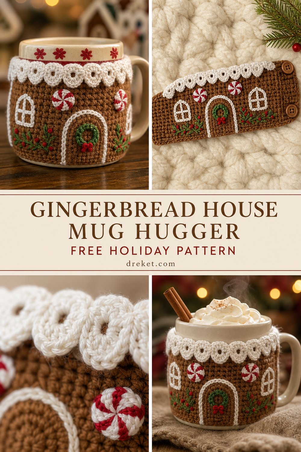 Whimsical Gingerbread House Mug Hugger Free Holiday Pattern