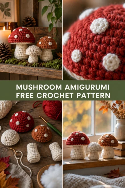 Woodland Crochet Mushroom Shelf Sitters Free Fall Pattern